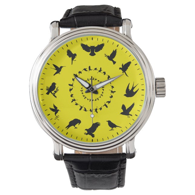 Montre Silhouettes noires aux oiseaux sauvages uniques Mo (devant)