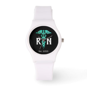 Montre Silicone fait sur commande de blanc de caducée de