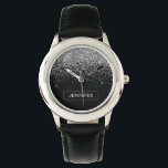 Montre Silver Black Parties scintillant Girl Monogramme N<br><div class="desc">Monogramme Monographie de la Parties scintillant Argent et Noir Étincelle. Cela rend le cadeau parfait pour 16 ans,  mariage,  douche nuptiale,  anniversaire,  baby shower ou bachelorette pour quelqu'un qui aime le luxe glam et les styles chic.</div>