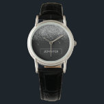 Montre Silver Black Parties scintillant Girl Monogramme N<br><div class="desc">Monogramme Monographie de la Parties scintillant à étincelles noir et argent. Cela fait le cadeau parfait de remise de diplômes,  anniversaire,  mariage,  douche nuptiale,  anniversaire,  baby shower ou bachelorette pour quelqu'un qui aime le luxe glam et les styles chic.</div>