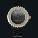 Montre Silver Black Parties scintillant Girl Monogramme N<br><div class="desc">Monogramme Monographie de la Parties scintillant à étincelles noir et argent. Cela fait le cadeau parfait de remise de diplômes,  anniversaire,  mariage,  douche nuptiale,  anniversaire,  baby shower ou bachelorette pour quelqu'un qui aime le luxe glam et les styles chic.</div>