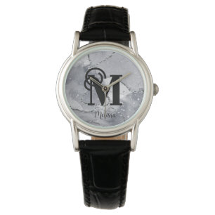 Montre Silver et Monogramme noir modernes