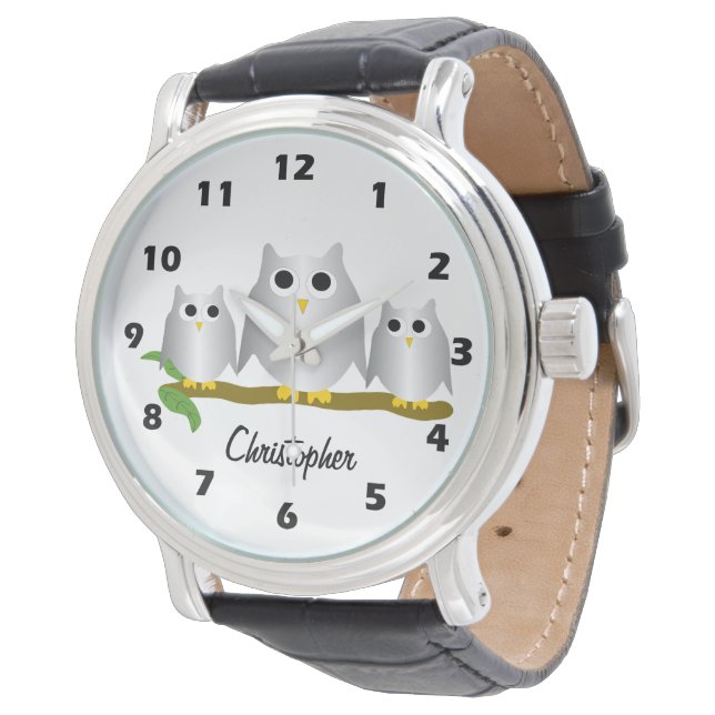 Montre Silver Owls Design Personalised (Incliné)