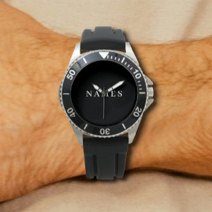 Montre Simple Black Custom Ajouter Votre Nom Élégant