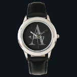 Montre Simple gris noir, Monogramme personnalisé<br><div class="desc">Simple Black Grey,  Monogramme Personnalisé Montre. Un design moderne simple noir et gris pour créer votre propre monographie customisée</div>