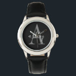 Montre Simple gris noir, Monogramme personnalisé<br><div class="desc">Simple Black Grey,  Monogramme Personnalisé Montre. Un design moderne simple noir et gris pour créer votre propre monographie customisée</div>