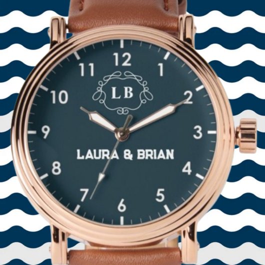 Montre Simple Minimal navy blue Couple name Monogram