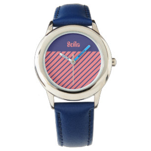 Montre Simple moderne Midnight Blue Light Coral Grandes
