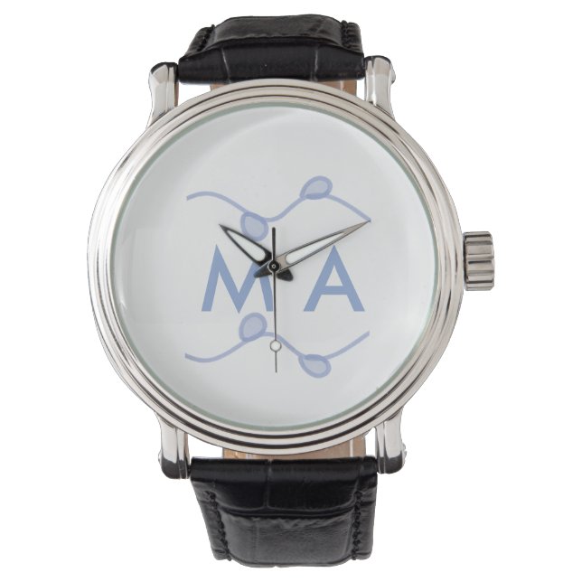 Montre Simple monogram add your name letter blue leaf (devant)