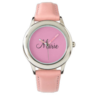 Montre simple rose légère ajouter votre nom girly 