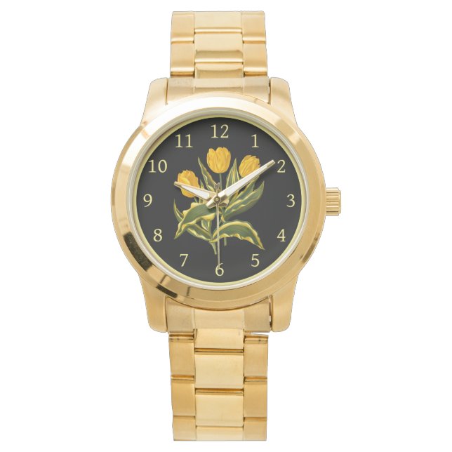 Montre Simple Tulipe précoce Jaune 006 ~ Art botanique ~ (devant)