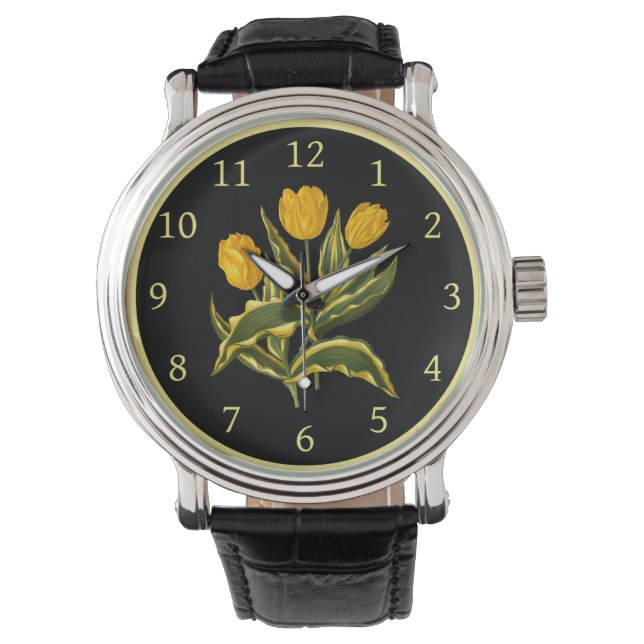 Montre Simple Tulipe précoce Jaune 006 ~ Art botanique ~ (devant)