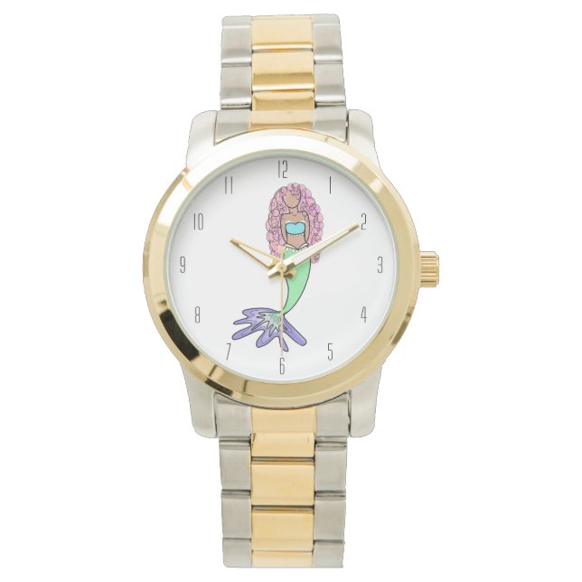 Montre sirène arc-en-ciel rose bleu pourpre vert noir bou (devant)