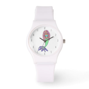 Montre sirène arc-en-ciel rose bleu violet vert noir bouc