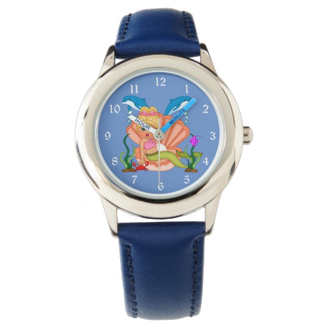 Montre Sirène bleue et dauphins (devant)