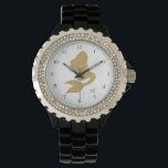 Montre *~* Sirène de Parties scintillant d'or pour filles<br><div class="desc">* Cette femme chic féminin très populaire en cristal Rhinestone Black Enamel Watch est une sirène de parties scintillant en or sur blanc et un visage de montre encadré de strass en cristal est sûr une montre douce pour l'amant de sirène en vous. La courroie est noire, ce qui fait...</div>
