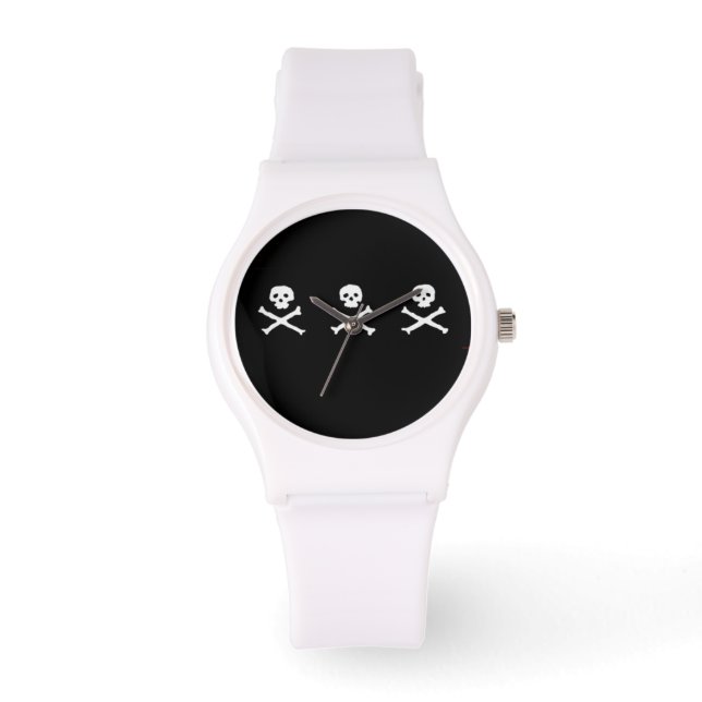 MONTRE SKULLS ET OS CROISÉS DRAPEAU DE PIRATE BLANC NOIR (Recto)