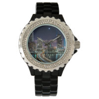 Skyline de Miami ville avec pont la nuit
