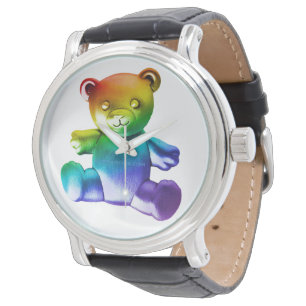 Montre SlipperyL'ours en peluche brossé de Joe gra arc-en