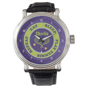 Montre slogan de tennis cool, violet et vert