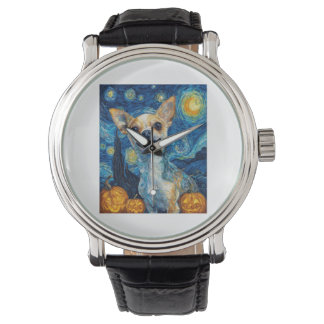 Montre smiling chihuahua dog starry night by Van Gogh fin