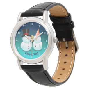 Montre Snowman Avec Le Chapeau Noir Et La Dame Snowman
