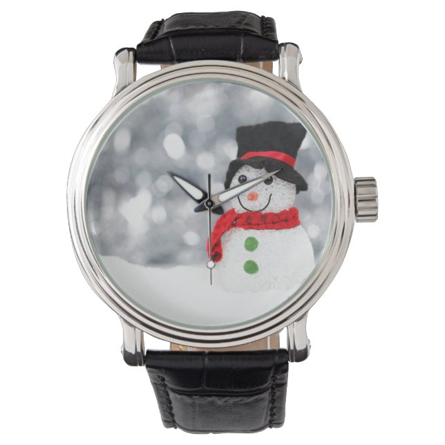 Montre Snowman Étincelante Lanière Cuir Vintage (devant)