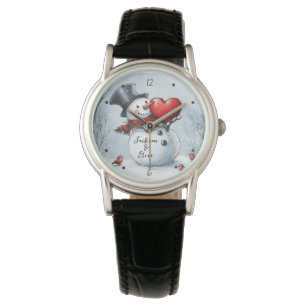 Montre Snowman offre l'amour avec un grand coeur rouge