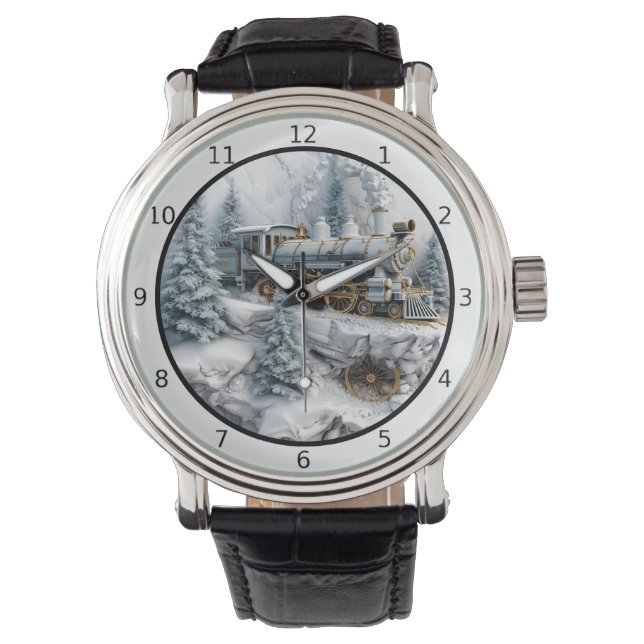 Montre Snowy mountains with steam train AI art (devant)
