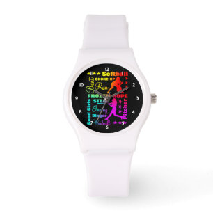 Montre Softball Sports Termes Rainbow Cool Typographie