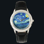 Montre soirée étoile vincent van gogh<br><div class="desc">Le célèbre tableau de Van Gogh, "La nuit étoilée". Peint lors de son séjour à l'asile de Saint Rémy dans les années 1880, van Gogh dépeignait les collines ondulantes et les cyprès qu'il voyait depuis sa fenêtre. numériquement amélioré par PixDezines. Copyright © 2008-2016 PixDezines.com™ et PixDezines™ sur zazzle.com. Tous droits...</div>