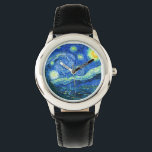 Montre soirée étoile vincent van gogh<br><div class="desc">Le célèbre tableau de Van Gogh, "La nuit étoilée". Peint lors de son séjour à l'asile de Saint Rémy dans les années 1880, van Gogh dépeignait les collines ondulantes et les cyprès qu'il voyait depuis sa fenêtre. numériquement amélioré par PixDezines. Copyright © 2008-2016 PixDezines.com™ et PixDezines™ sur zazzle.com. Tous droits...</div>