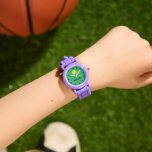 Montre Soirée softball pour enfants avec nom personnalisé<br><div class="desc">Soirée softball pour enfants avec imprimé de nom personnalisé. Montres à poignet personnalisables pour joueurs de baseball et fans. Idée cadeau de Noël ou d'anniversaire pour les filles. Disponible en bleu, noir, rouge, violet etc. Design sportif avec cadran numéroté. Faites la sienne pour votre fille, soeur, petit-enfant, petite-fille, amis, coéquipiers...</div>