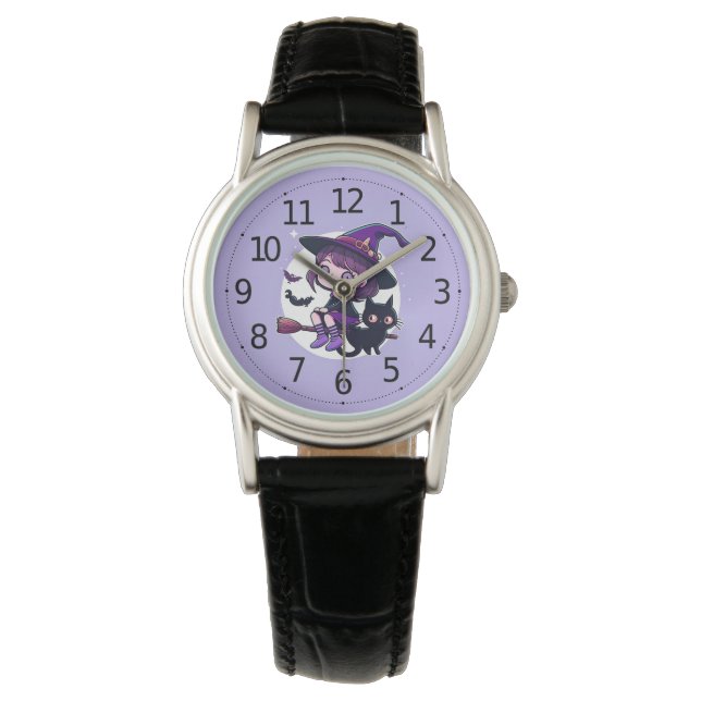 Montre Sorcière mignonne avec une chambre Chat Noir Chat  (devant)