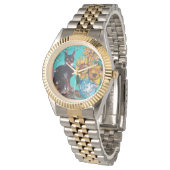 Montre SOUFFLE AVEC CHAT NOIR, Jaune, Bleu Turquoise (Incliné)