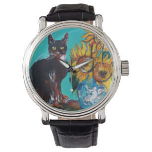 Montre SOUFFLE AVEC CHAT NOIR Jaune Turquoise Bleu