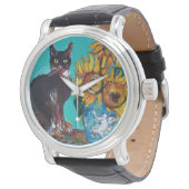 Montre SOUFFLE AVEC CHAT NOIR Jaune Turquoise Bleu (Incliné)