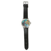 Montre SOUFFLE AVEC CHAT NOIR Jaune Turquoise Bleu (Plat)