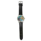 Montre SOUFFLE AVEC CHAT NOIR Jaune Turquoise Bleu (Plat)