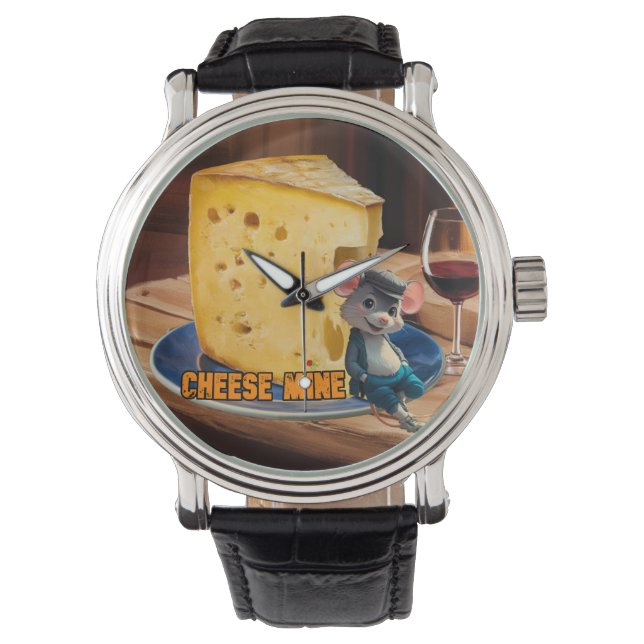 Montre Souris drôle en amour avec une tranche de fromage  (devant)