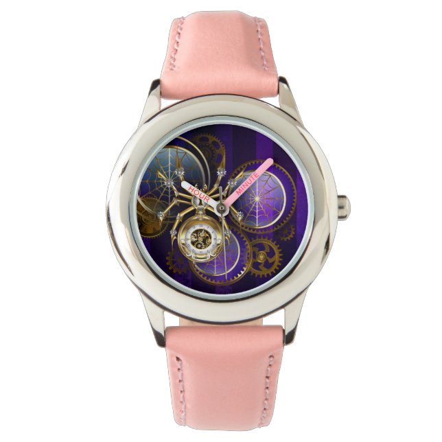 Montre Spider Steampunk sur Arrière - plan pourpre (devant)