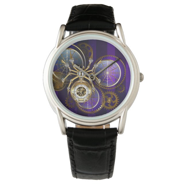 Montre Spider Steampunk sur Arrière - plan pourpre (devant)