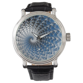 Montre spirale bleue Vintage bracelet en cuir noir