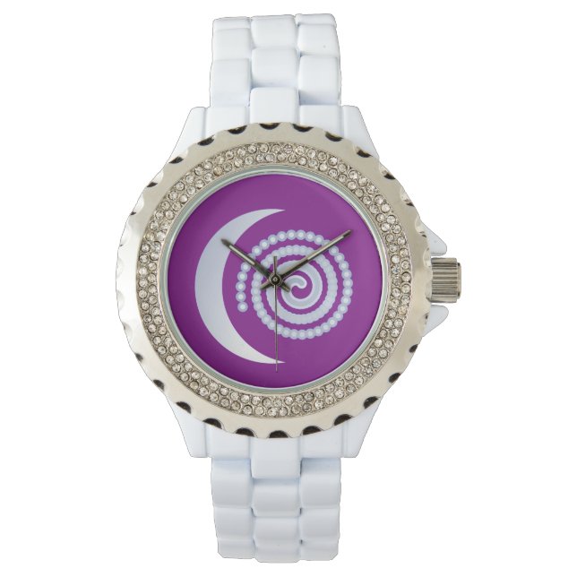 Montre Spirale de lune d'argent sur violet (devant)