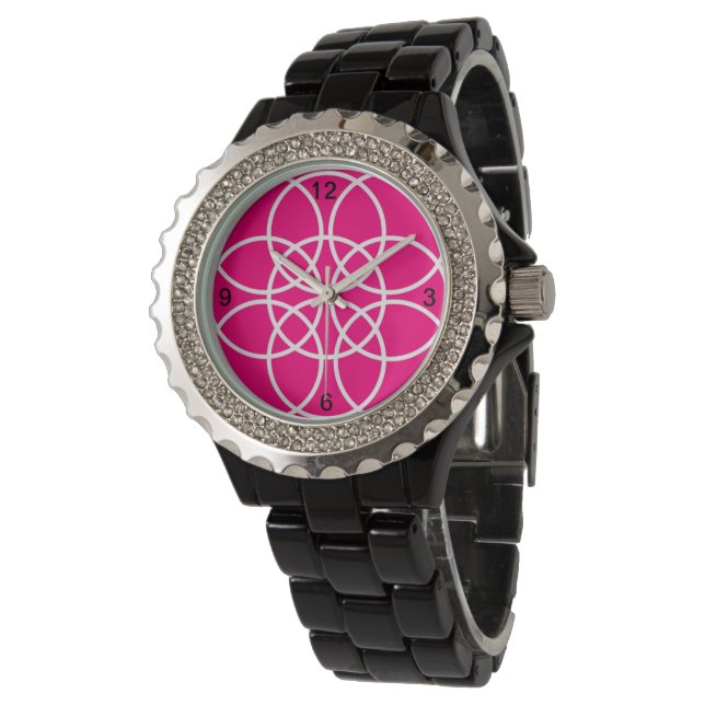 Montre Spirales blanches sur rose vif (Incliné)