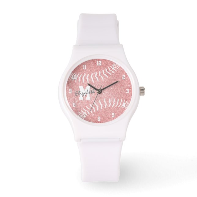 Montre sport minimal girly rose monogrammed softball (Recto)