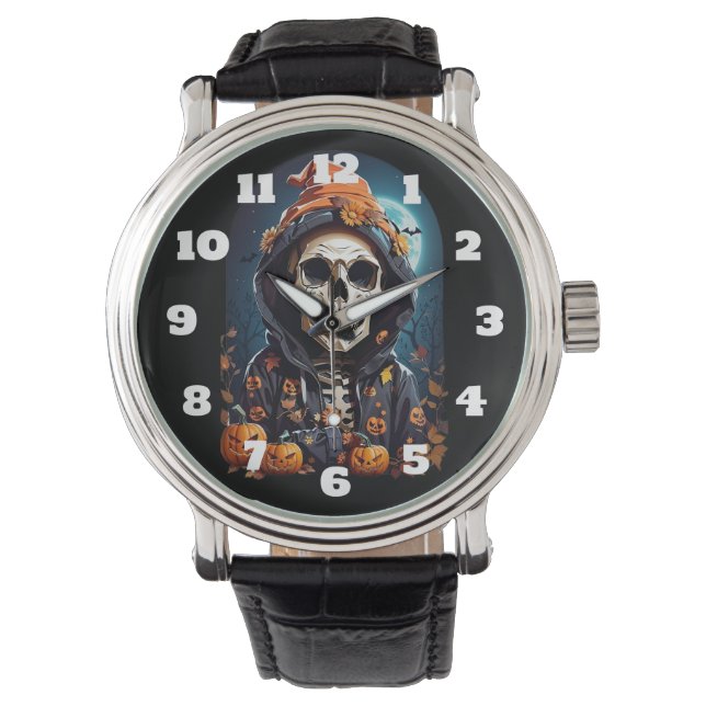 Montre Squelette déplaisant & Halloween Citrouille d'auto (devant)