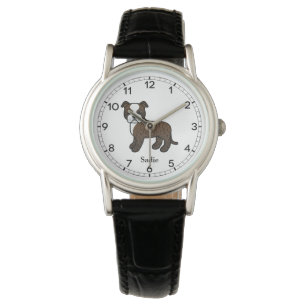 Montre Staffie Bringé Et Blanc Chien De Dessin Animé Mign