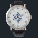 Montre Star of David in Blue Homme's Watch<br><div class="desc">Montrez votre amour pour Israël tout en racontant l'heure dans Men's Vintage Leather Watch, un garde-temps au visage surdimensionné qui ne sortira jamais hors du style, avec un symbole classique Star of David placé au centre avec une élégante horloge romaine. Un joli et significatif garde-temps pour toute occasion, il fait...</div>