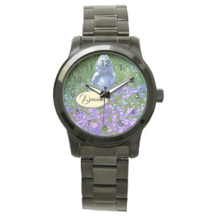 Montre Statue de fille violet phlox bleu oublier-moi pas